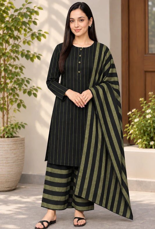 3pc Multani Susi Khaadi (Black gray)