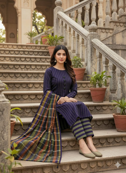 3pc Multani Susi Khaadi (Navy Blue)