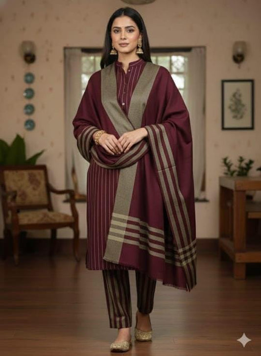 3pc Multani Susi Khaadi (Mehroon)