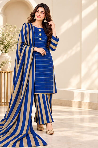 3pc Multani Susi Khaadi (Blue.)