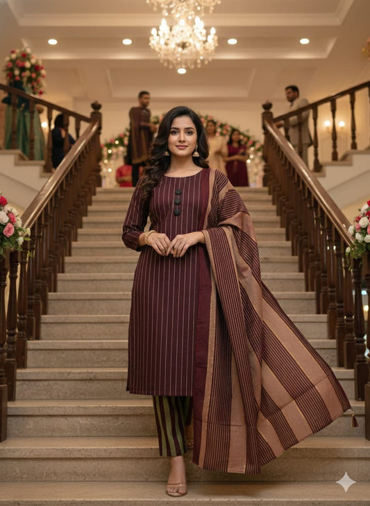3pc Multani Susi Khaadi (Mehroon line)